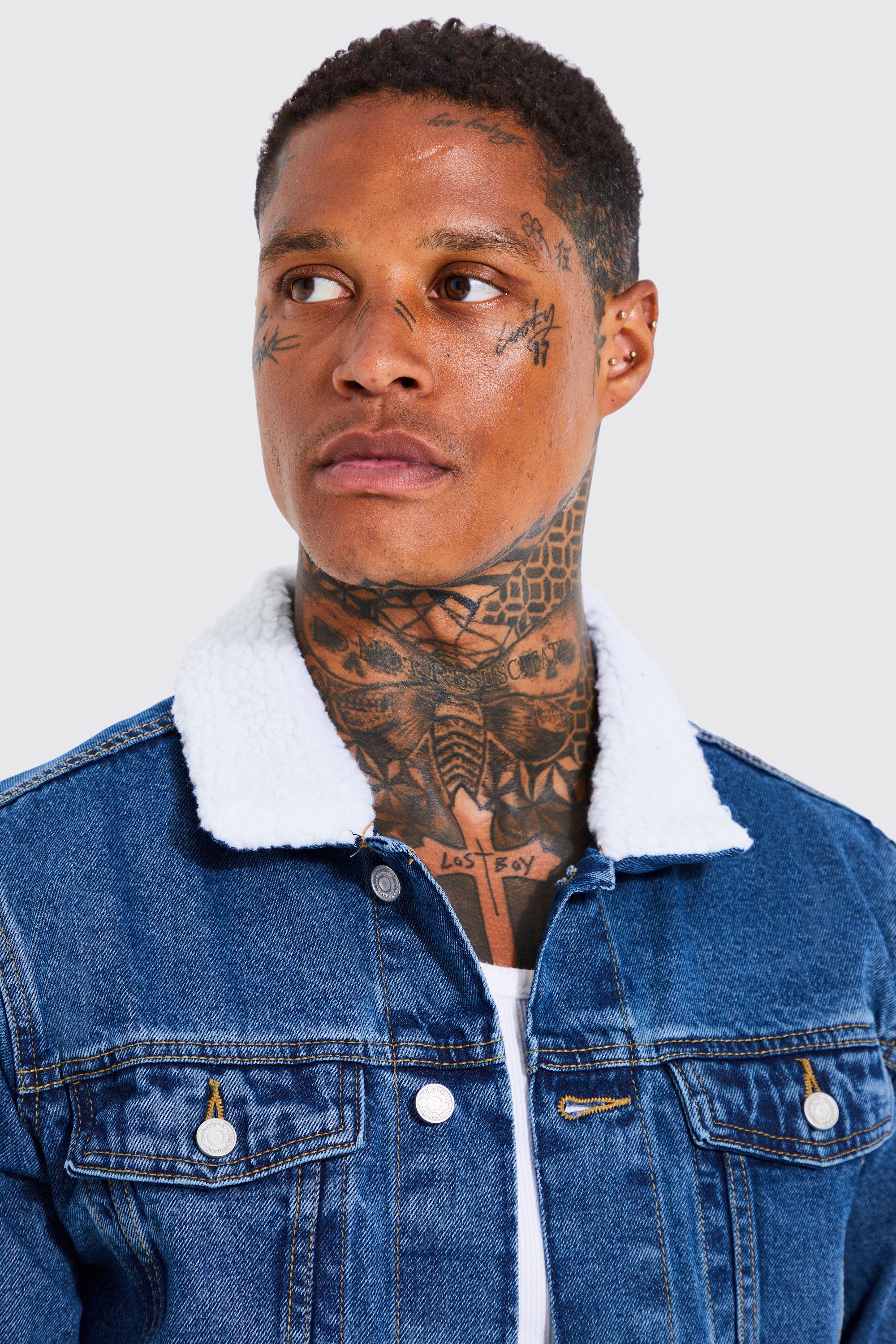 Regular Denim Jacket With Borg Collar boohoo NZ